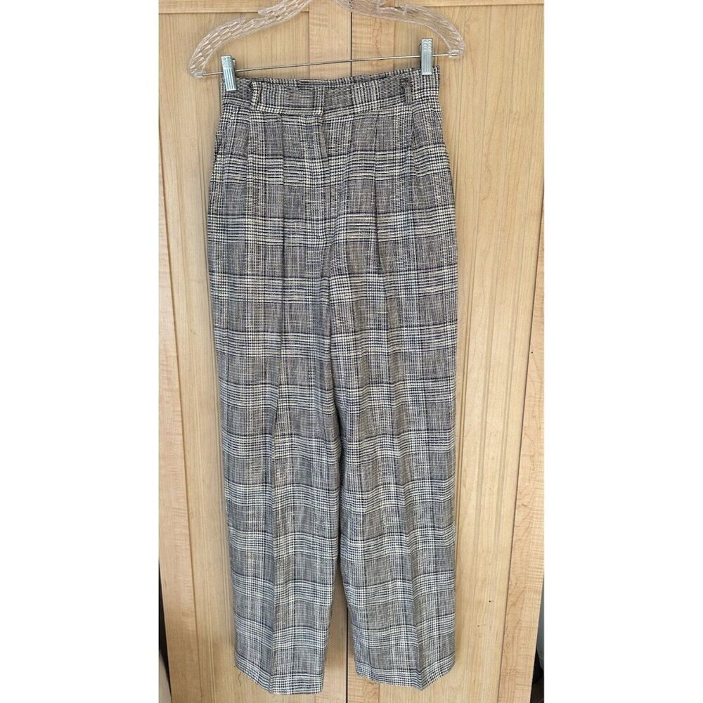Vintage Evan Picone Pants Womens Size 8 Black & White Plaid High Waist Checkered